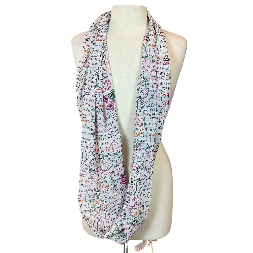 White Math Print Infinity Scarf - Multi-Color - Picture 2 of 3